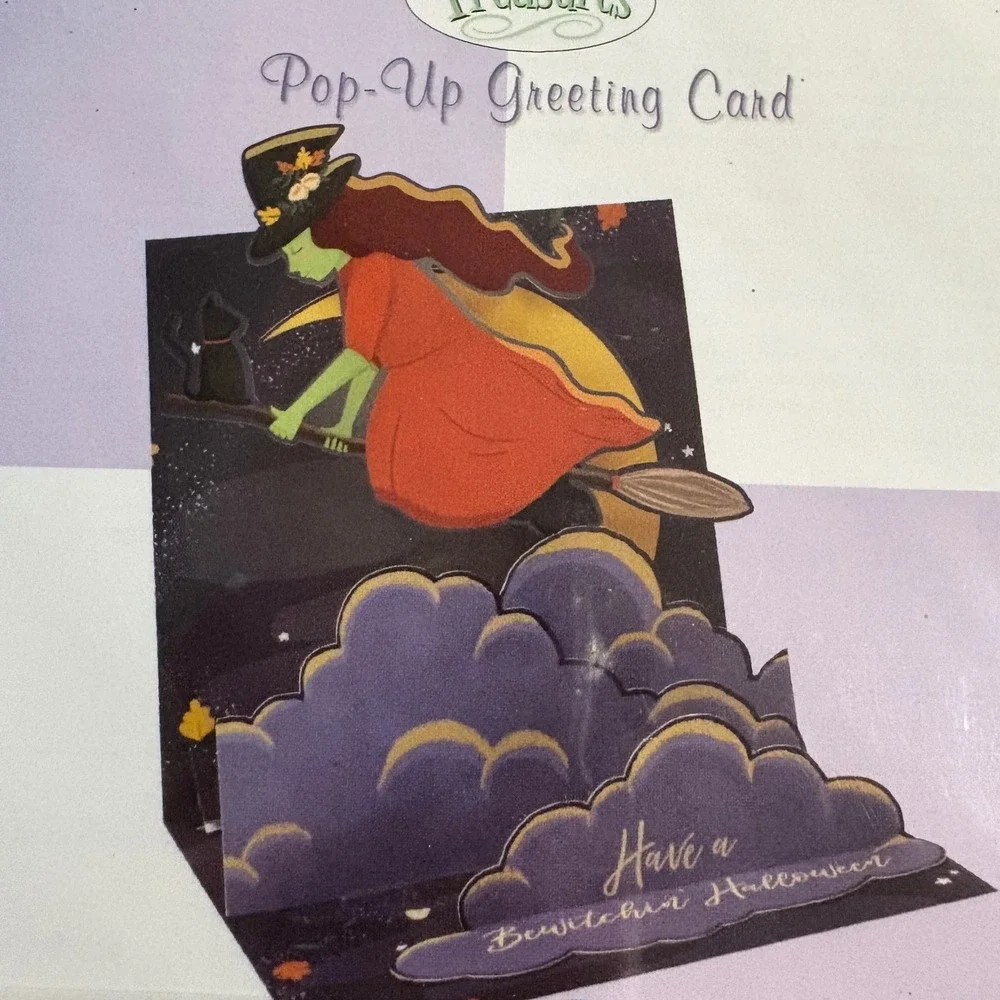 2 Up With Paper Halloween Pop Up Greeting Cards Witch Crescent Moon Spooky House